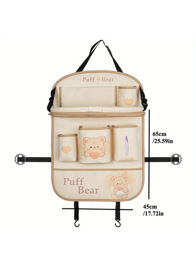 Donut Bear Car Seat Back Organizer With Foldable Table Cup Holder And Storage Bag - Image 2